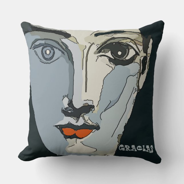 Abstraktes Gesicht im blauen Kissen (Vorderseite)