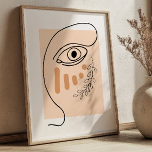 Abstraktes Gesicht Linienkunst BOHO Chic Kubisch Poster