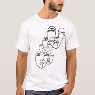 Abstraktes Gesicht mit einer Linie gezeichnet T-Shirt