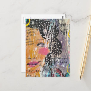 Abstraktes Gesicht Polka-Punkte-Haare Mixed-Media- Postkarte