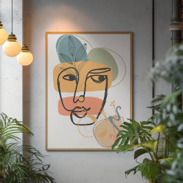 Abstraktes Gesicht, rosa, grüne, gelbe Farben Leinwanddruck