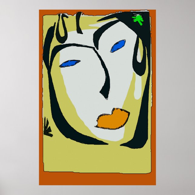 Abstraktes Gesichtsbild in Gelb, Poster (Vorne)