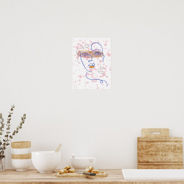 Abstraktes Gesichtslinien-Kunstwandposter, rosa Sp Poster (Küche)