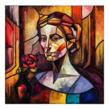 Abstraktes, gestanztes Glasweibchen-Portrait mit R