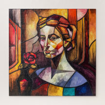 Abstraktes, gestanztes Glasweibchen-Portrait mit R