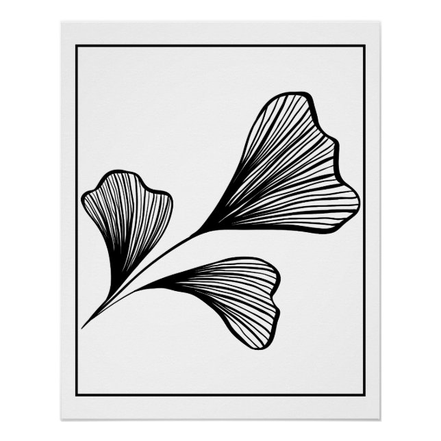 Abstraktes Ginkgo Leaf Line Kunst, Dichtung und Mu Poster (Vorderseite)