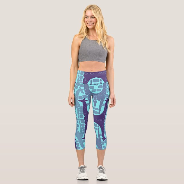 Abstraktes Giraffenmuster Capri Leggings (Vorderseite)