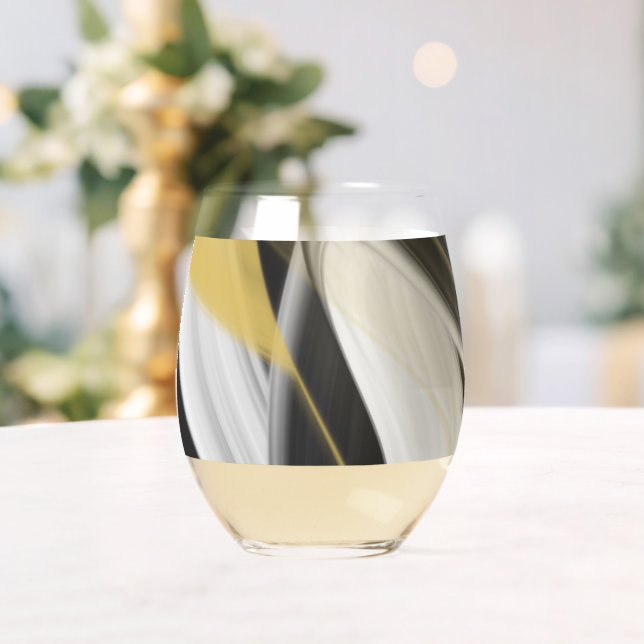 Abstraktes Glas - Stemless Wine Kunst, Schwarz-wei (Insitu (Hochzeit))