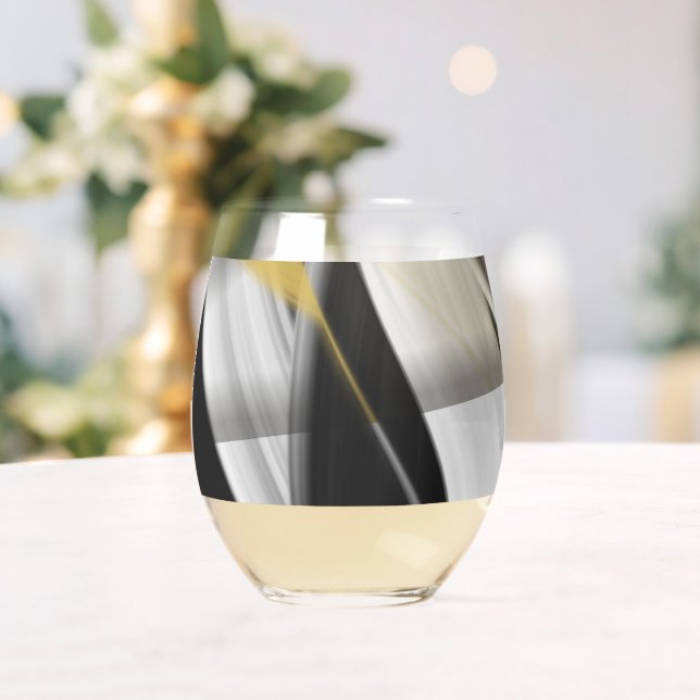 Abstraktes Glas - Stemless Wine Kunst, Schwarz-wei (Insitu (Hochzeit))