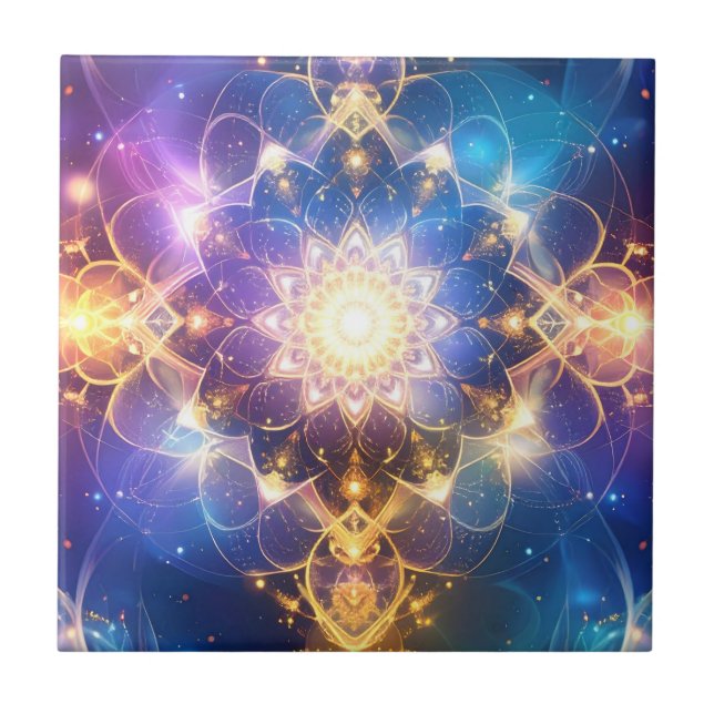 Abstraktes Glühen Lotus Mandala Kunst, Dichtung un Fliese (Vorderseite)