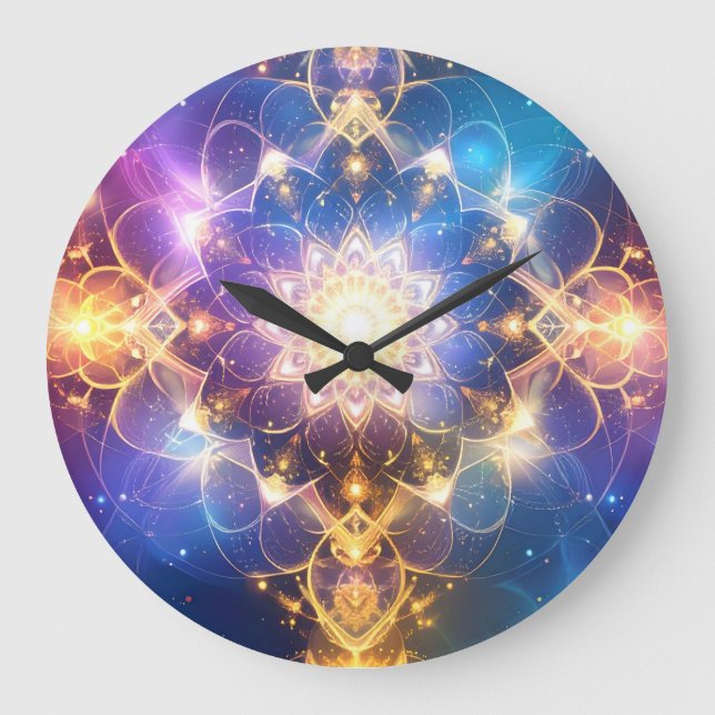 Abstraktes Glühen Mandala Wall Uhr (Vorderseite)