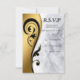 Abstraktes Gold auf schwarzen und gemischten Marmo RSVP Karte