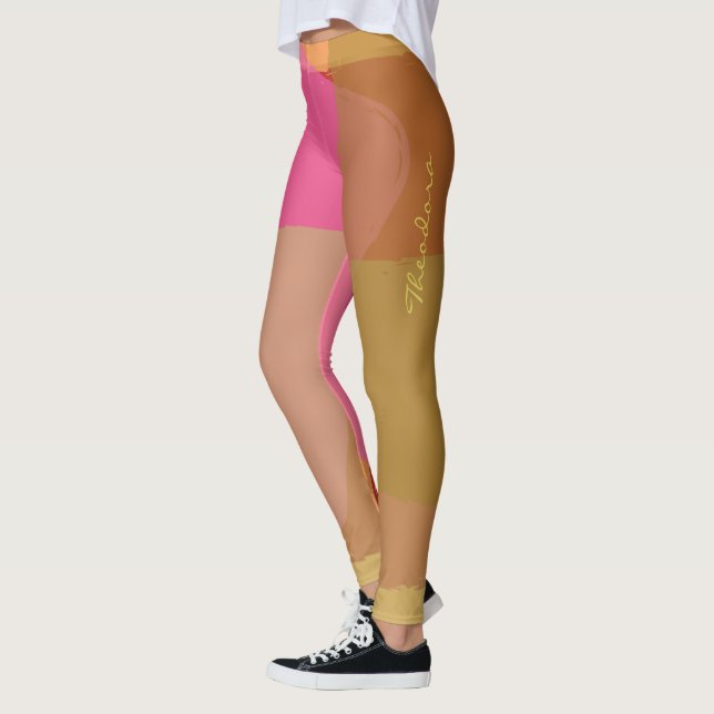 Abstraktes Gold Beige rosa Muster Leggings (Links)