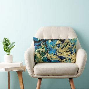 Abstraktes Gold-Blau-Marmor-Fluid-Art-Kissen Lendenkissen