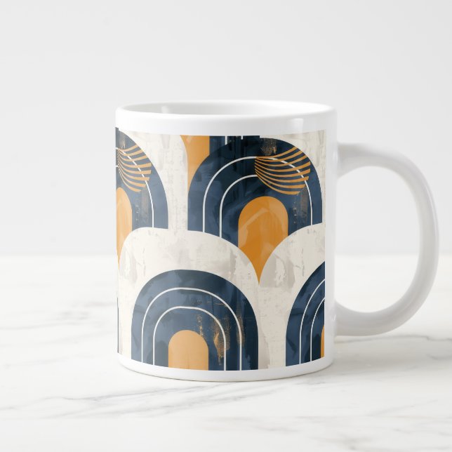 Abstraktes Gold Blau und Weiß Jumbo-Tasse (Rechts)