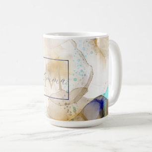 Abstraktes Gold Blue Fluid Art Malerei Kaffeetasse