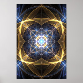 Abstraktes Gold Blue Fraktal Energy Art Poster