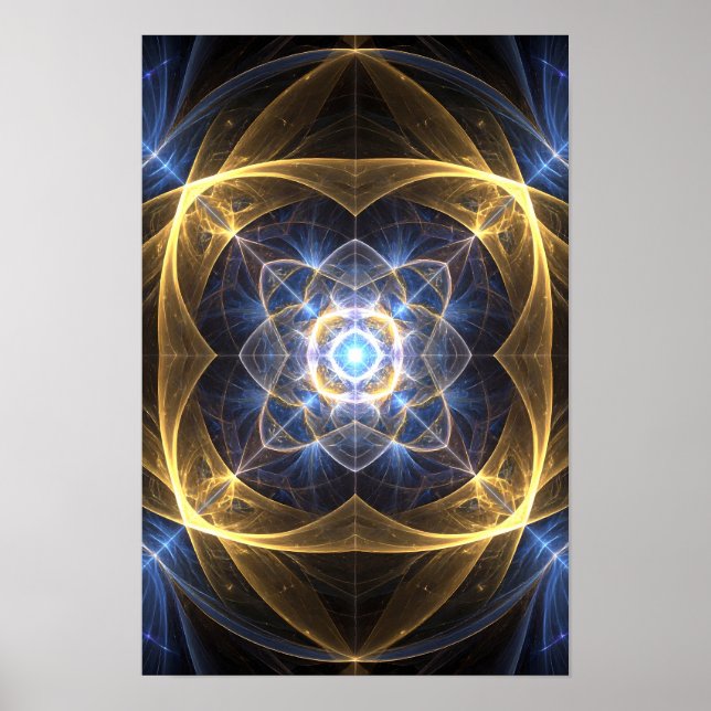 Abstraktes Gold Blue Fraktal Energy Art Poster (Vorne)