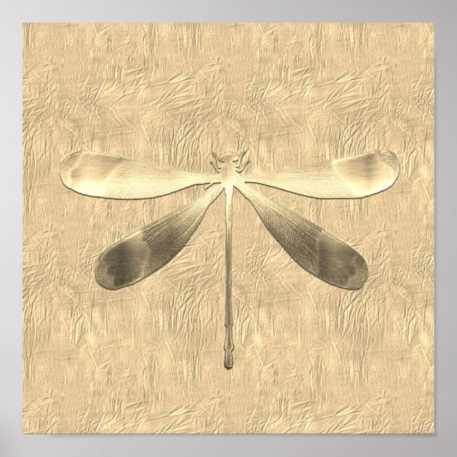 Abstraktes Gold Dragonfly Collage Poster (Vorne)
