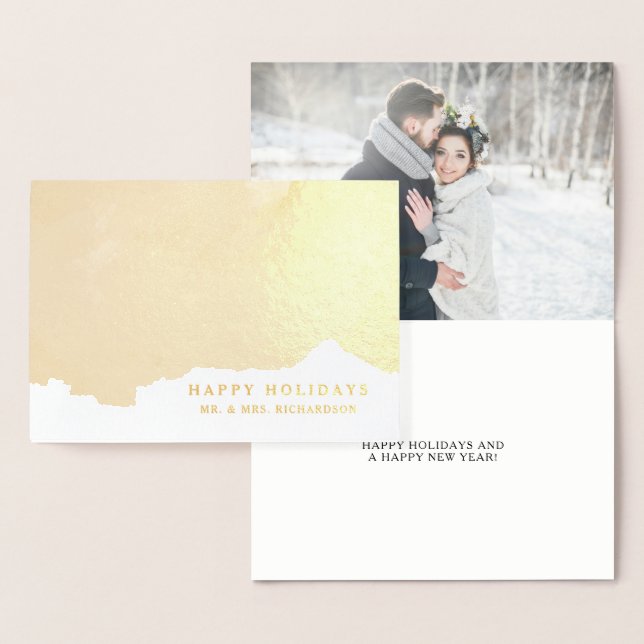 Abstraktes Gold | Eleganter Happy Holidays mit Fot Folienkarte (Anzeige)