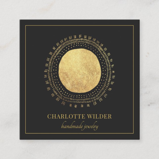 Abstraktes Gold Foil Circle Square Black Quadratische Visitenkarte (Vorderseite)
