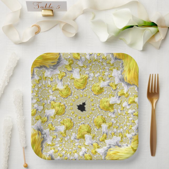 Abstraktes Gold-Fraktal Pappteller (Hochzeit)