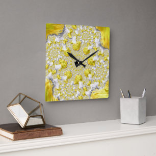Abstraktes Gold-Fraktal Quadratische Wanduhr