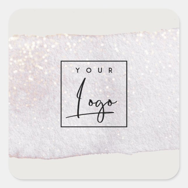 Abstraktes Gold Lilac Brush Stoß Wasserfarblogos Quadratischer Aufkleber (Vorderseite)