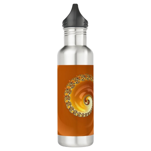Abstraktes Gold Orange Gradient Spiral Fraktal Edelstahlflasche (Links)