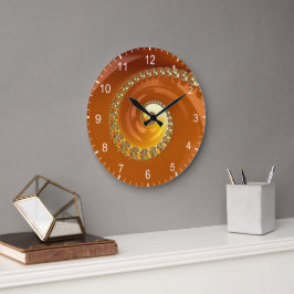 Abstraktes Gold Orange Gradient Spiral Fraktal Gro Große Wanduhr