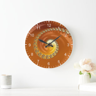 Abstraktes Gold Orange Gradient Spiral Fraktal Gro Große Wanduhr