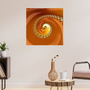 Abstraktes Gold Orange Gradient Spiral Fraktal Poster