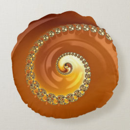 Abstraktes Gold Orange Gradient Spiral Fraktal Rundes Kissen