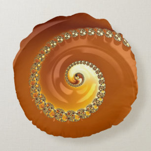 Abstraktes Gold Orange Gradient Spiral Fraktal Rundes Kissen