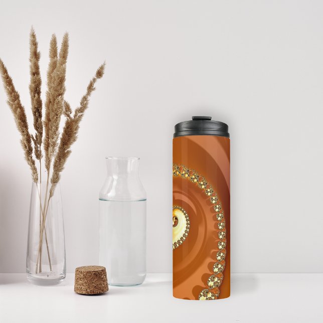 Abstraktes Gold Orange Gradient Spiral Fraktal Thermosbecher (Von Creator hochgeladen)