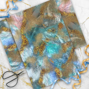 Abstraktes Gold und Aquamarine Imitate Fohlen Glit Seidenpapier