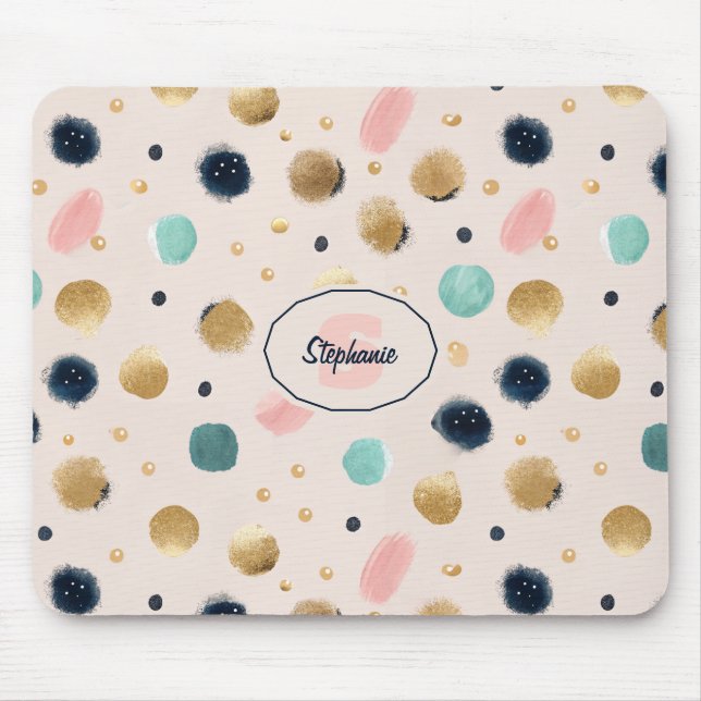 Abstraktes Gold und farbenfrohe Pinselstriche Mousepad (Vorne)