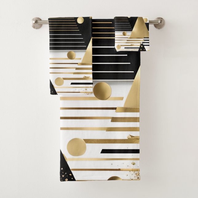 abstraktes Gold und schwarze Dreiecke Badehandtuch Badhandtuch Set (Insitu)
