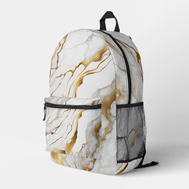 Abstraktes Gold und weißes Marmor Bedruckter Rucksack (Rückseitige Ecke Rechts)