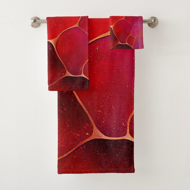 Abstraktes Gold Web über Violet, Lila und Magenta Badhandtuch Set (Insitu)