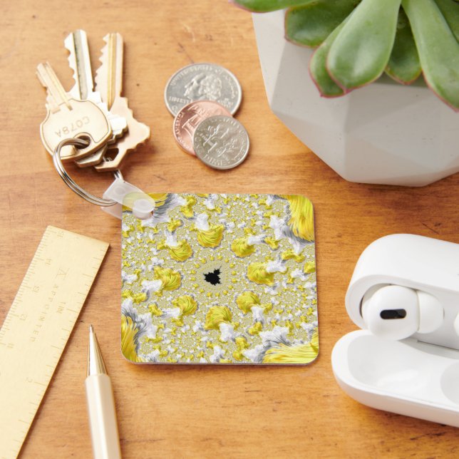 Abstraktes Goldenes Gelbes Symmetrisches Fraktal Schlüsselanhänger (Schreibtisch)