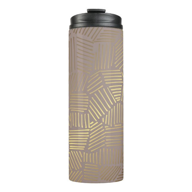Abstraktes goldenes Linienmuster Thermosbecher (Vorderseite)