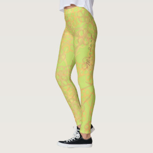 Abstraktes goldgrünes Blumenmuster Leggings