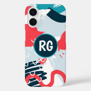Abstraktes Graffiti-Muster Personalisiert Monogram iPhone 16 Hülle