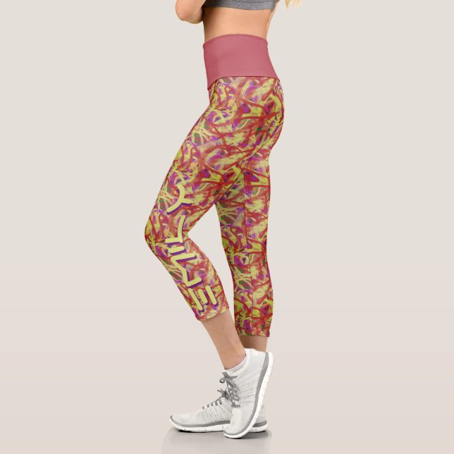 Abstraktes Graffiti-Muster Pinsel personalisiert Capri Leggings (Links)