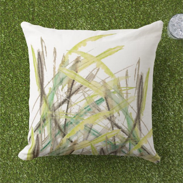 Abstraktes Gras Wasserfarbe Handgemalt Kissen (Gras)