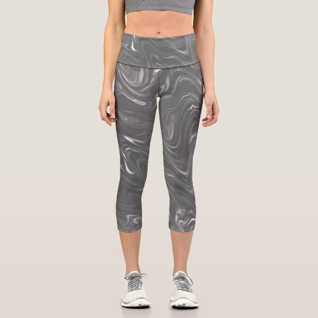Abstraktes graues Marmormuster Capri Leggings (Vorderseite)
