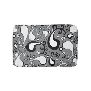 Abstraktes graues und weißes Tulip Paisley-Muster Badematte