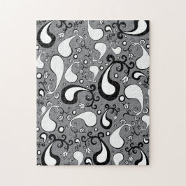 Abstraktes graues und weißes Tulip Paisley-Muster Puzzle