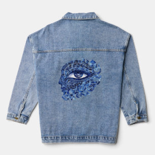 Abstraktes griechisches böses Auge mit griechische Jeansjacke